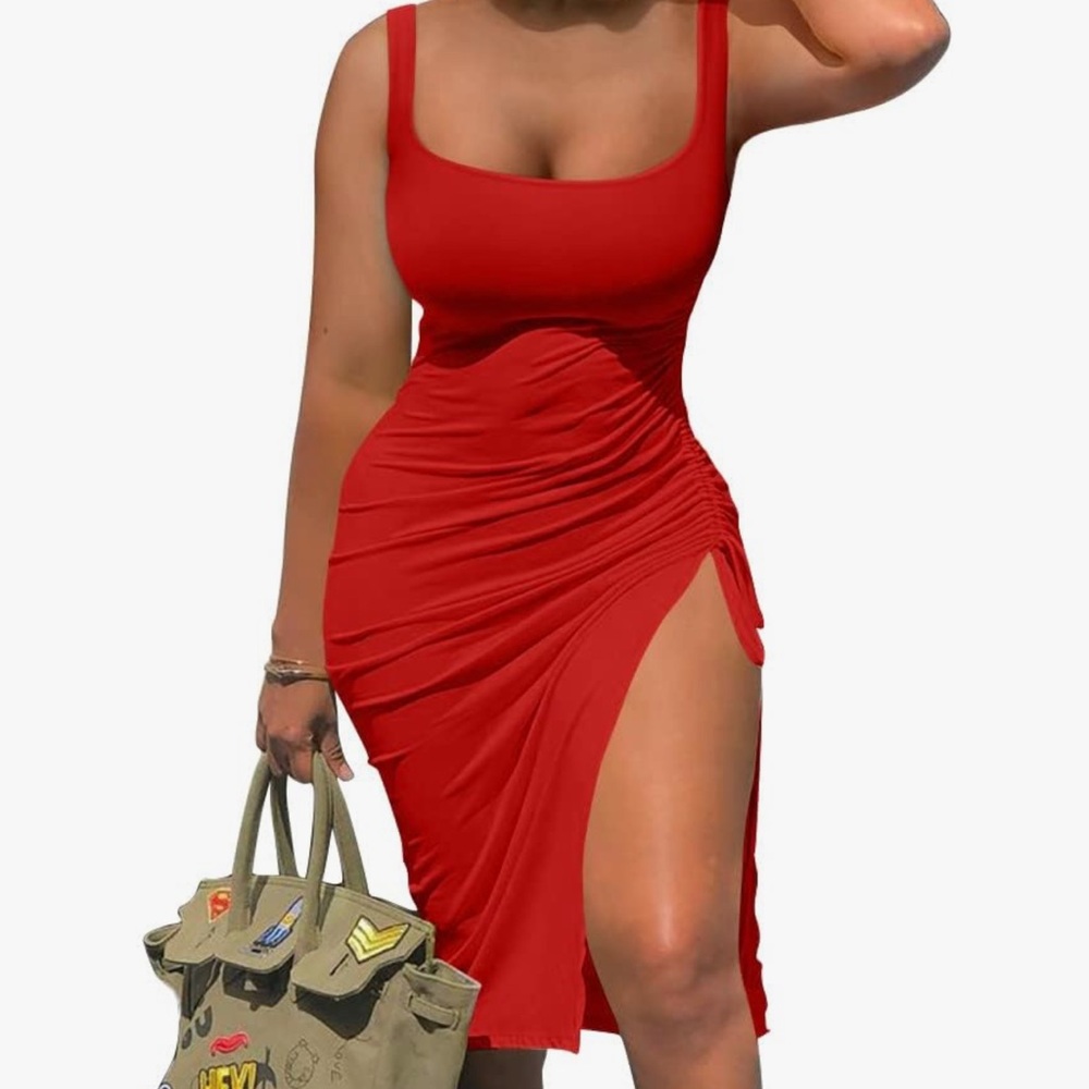 Red tie dress midi length